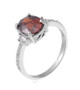 side view of red zircon and white zircon wedding ring in rhodium over sterling silver