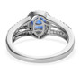 full view of kyanite and white zircon halo openwork ring in rhodium over sterling silver