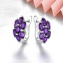 amethyst cluster j-hoop earrings in rhodium over sterling silver shown in a lifestyle photo