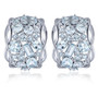 back view of garnet or sky blue topaz cluster omega back earrings in rhodium over sterling silver