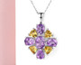 amethyst and citrine cluster pendant necklace in rhodium over sterling silver shown in a lifestyle photo