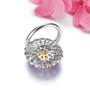 full view of citrine amethyst and white zircon cluster halo ring in rhodium over sterling silver