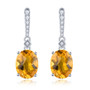 front view of citrine and diamond drop earrings in solid 14k white gold