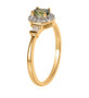 side view of green apatite and zircon dainty halo ring in 18k yellow gold over sterling silver