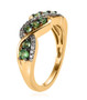 side view of tsavorite garnet and white zircon band ring in 18k yellow gold over sterling silver