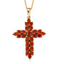 cherry fire opal and black spinel cross necklace in 18k yellow gold over sterling silver
