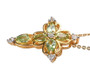 side view of tsavorite garnet and white zircon cross necklace in 18k yellow gold over sterling silver