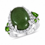 nephrite chrome diopside and white zircon nature inspired halo ring in rhodium over sterling silver front