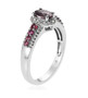 side view of purple spinel rhodolite garnet and zircon halo ring in rhodium over sterling silver