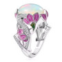 ethiopian opal and white zircon lotus flowers enamel ring in rhodium over sterling silver  side profile