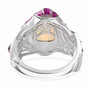 ethiopian opal and white zircon lotus flowers enamel ring in rhodium over sterling silver  undergallery