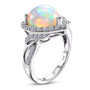 ethiopian opal and lab grown diamond heart shaped halo ring in 10k white gold side profile