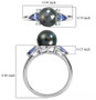 tahitian pearl tanzanite and moissanite three stone ring in rhodium over sterling silver shown for size comparison