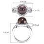 tahitian pearl and moissanite halo split shank ring in rhodium over sterling silver scale