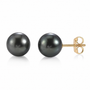 front view of tahitian pearl round 8-8 5mm stud earrings in 10k yellow gold