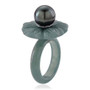 tahitian pearl and guatemalan jadeite jade carved flower ring with rhodium over sterling silver side profile
