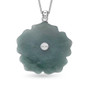 back view of tahitian pearl and guatemalan jadeite carved flower pendant necklace with rhodium over sterling silver