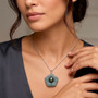 tahitian pearl and guatemalan jadeite carved flower pendant necklace with rhodium over sterling silver worn around the neck