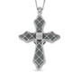 back view of tahitian pearl and guatemalan jadeite cross necklace in rhodium over sterling silver