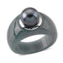 front view of tahitian pearl and guatemalan jadeite solitaire dome band ring