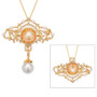 golden south sea and white south sea pearl with freshwater pearls and white zircon adjustable pendant brooch in 18k vermeil yellow gold over sterling silver front