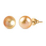 front view of 10mm round golden south sea pearl stud earrings in 14k yellow gold