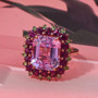 kunzite rhodolite and tsavorite garnet double halo ring in 18k vermeil rose gold over sterling silver live studio
