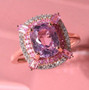 kunzite pink sapphire and moissanite fancy double halo ring in 18k vermeil rose gold over sterling silver live studio