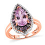 kunzite pink and green sapphire and moissanite pear double halo ring in 18k vermeil rose gold over sterling silver front