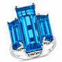 front view of blue and pink quartz triplet trilogy cocktail ring in rhodium over sterling silver