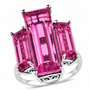front view of blue and pink quartz triplet trilogy cocktail ring in rhodium over sterling silver