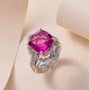pink quartz triplet and zircon two ring set in rhodium over sterling silver shown in a lifestyle photo