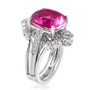 side view of pink quartz triplet and zircon two ring set in rhodium over sterling silver