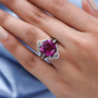 pink quartz triple and white zircon two ring set in rhodium over sterling silver on hand model