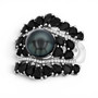 angled view of tahitian pearl black spinel and white zircon ring in rhodium over sterling silver