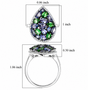 tanzanite tsavorite pear shaped and moissanite pear cluster ring in rhodium over sterling silver shown for size comparison