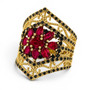 lab created ruby and black spinel floral cluster openwork ring in 18k vermeil yellow gold over sterling silver front angle