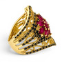 lab created ruby and black spinel floral cluster openwork ring in 18k vermeil yellow gold over sterling silver side profile