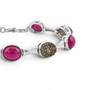 close up of ruby (ff) and druzy quartz adjustable tennis bracelet in rhodium over sterling silver