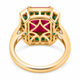 fissure filled ruby emerald and white zircon emerald cut halo ring in 18k vermeil yellow gold over sterling silver undergallery