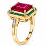 fissure filled ruby emerald and white zircon emerald cut halo ring in 18k vermeil yellow gold over sterling silver side profile