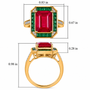 fissure filled ruby emerald and white zircon emerald cut halo ring in 18k vermeil yellow gold over sterling silver scale