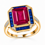 fissure filled ruby sapphire and white zircon emerald cut halo ring in 18k vermeil yellow gold over sterling silver option