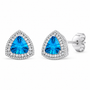 fancy cut trillion swiss blue topaz and moissanite halo stud earring in rhodium over sterling silver angle