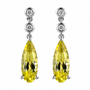 front view of lemon quartz and white zircon dangle earrings in rhodium over sterling silver