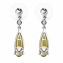 lemon quartz and white zircon elongated pear dangle earring in rhodium over sterling silver backs