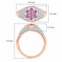 purple spinel and moissanite floral cluster ring in 18k vermeil rose gold and rhodium over sterling silver scale