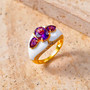amethyst and white zircon three stone ring with white enamel work in 18k vermeil yellow gold over sterling silver front live studio