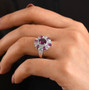 rhodolite garnet paraibia tourmaline and moissanite ring in rhodium over sterling silver on hand model