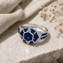 lab created blue sapphire and white zircon mosaic ring in rhodium over sterling silver live studio